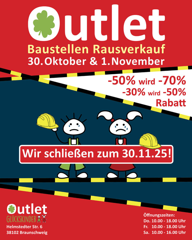 Baustellen-Rausverkauf im Glückskinder-Outlet am 30. Oktober und am 1. November 2025 | Glückskinder